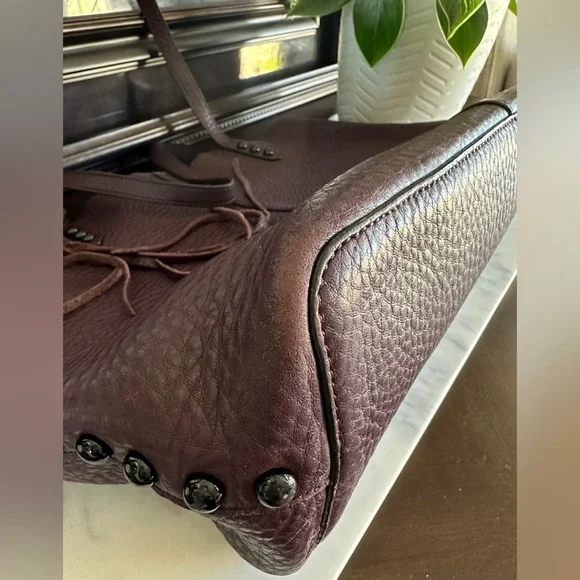Rebecca Minkoff Studded Pebbled Leather Tote Bag - Burgundy Color - Picture 5 of 7